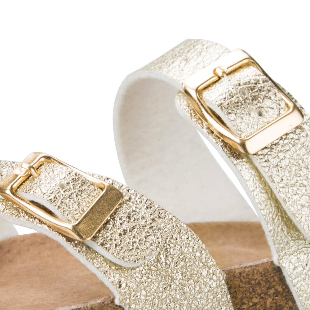 Glittery Cork Footbed Slip On Double Buckle Sandals - MYSOFT