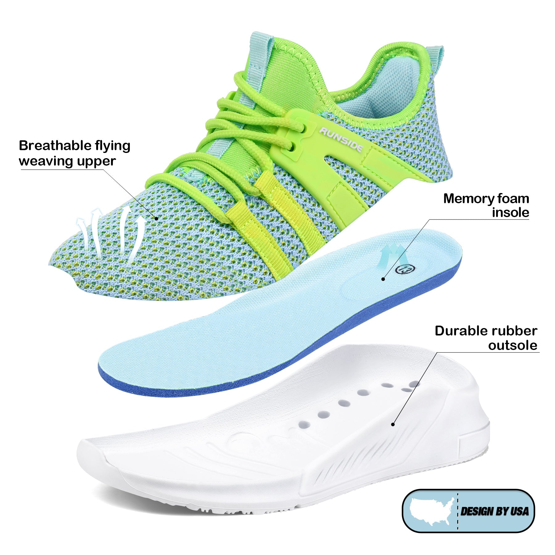 Green Mesh Breathable Lightweight Tennis Sneakers - MYSOFT