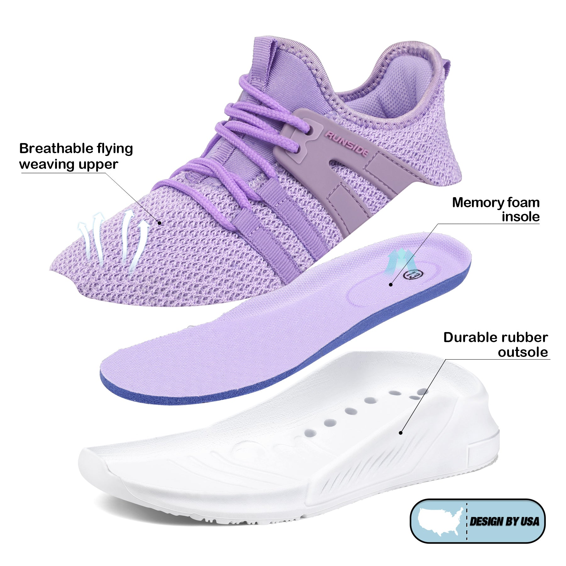 Light Purple Lightweight Breathable Tennis Sneakers - MYSOFT