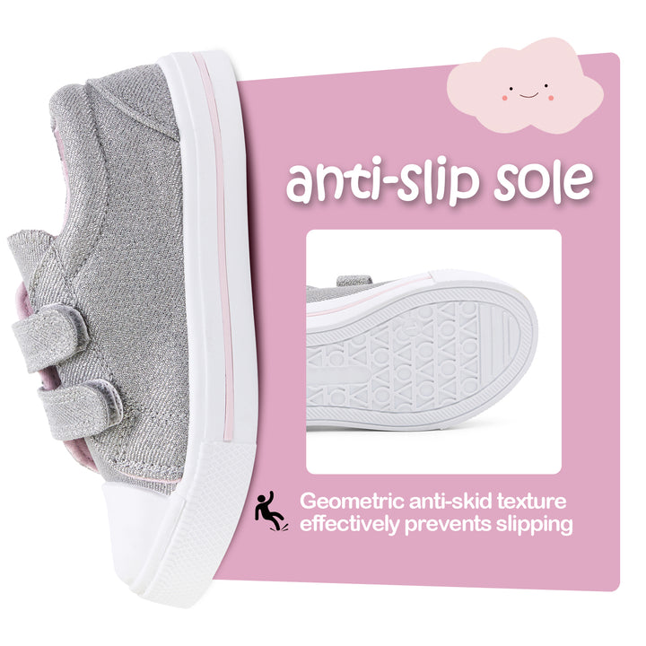 Silver Glitter Double Hook and Loop Canvas Sneakers - MYSOFT