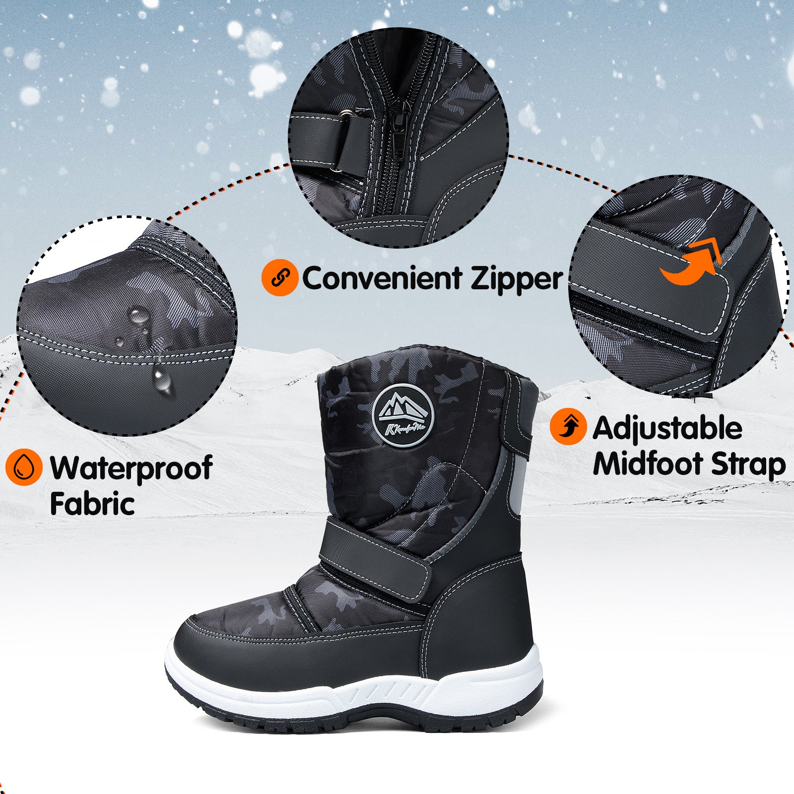 Zipper Camouflage Outdoor Waterproof Snow Boots - MYSOFT