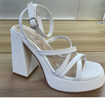 Women's Platform Heeled Sandals with Strappy Ankle Strap Square Open Toe for Wedding Work Party Dress
