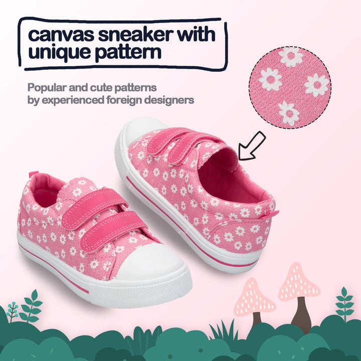 Pink Floral Hook And Loop Sneakers - MYSOFT