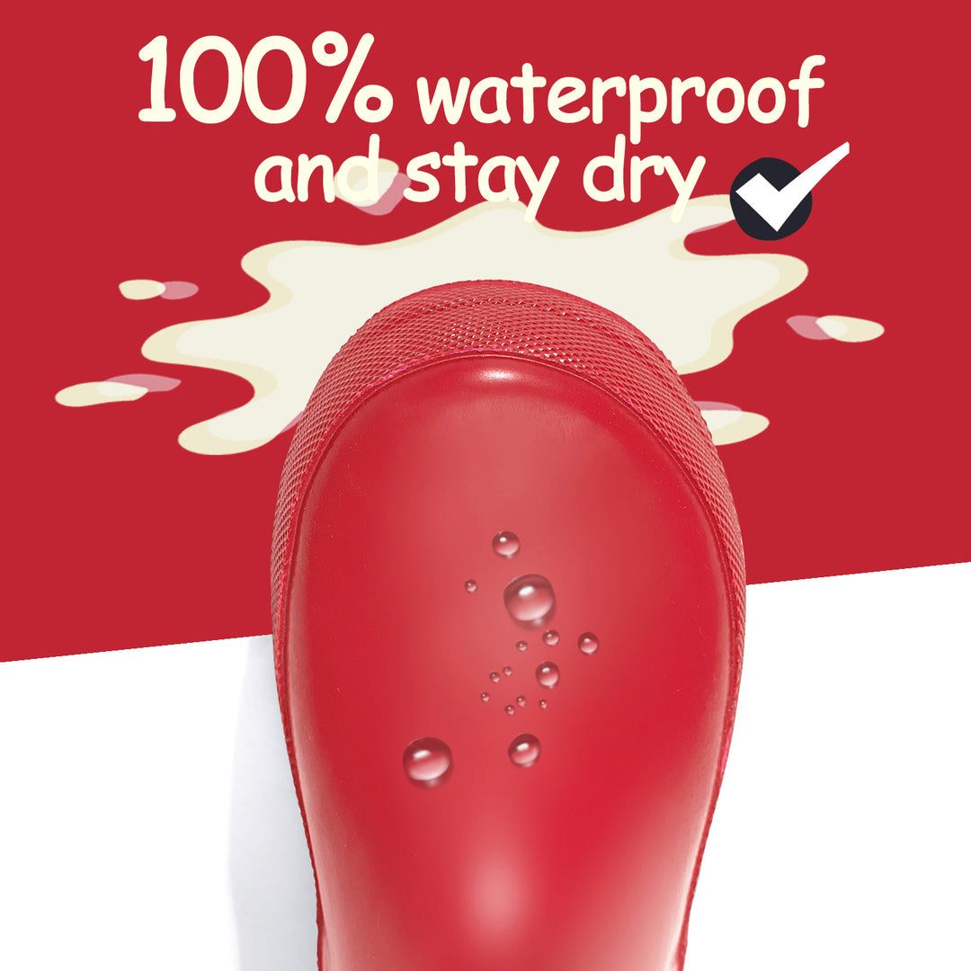 Pure Red Waterproof Rubber Rain Boots - MYSOFT