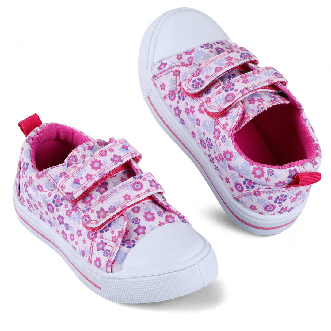 Pink Floral Double Velcro Sneakers - MYSOFT
