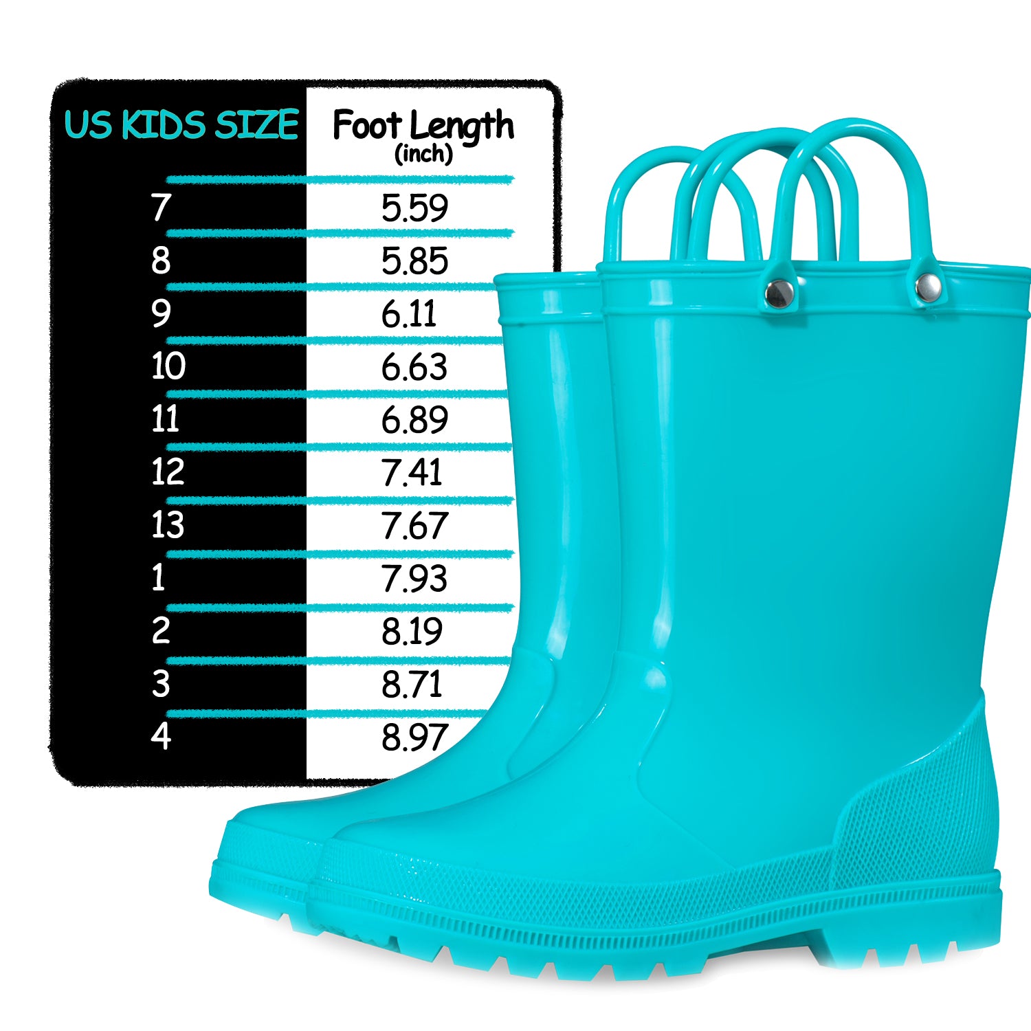 PVC Turquoise Waterproof Rubber Rain Boots - MYSOFT
