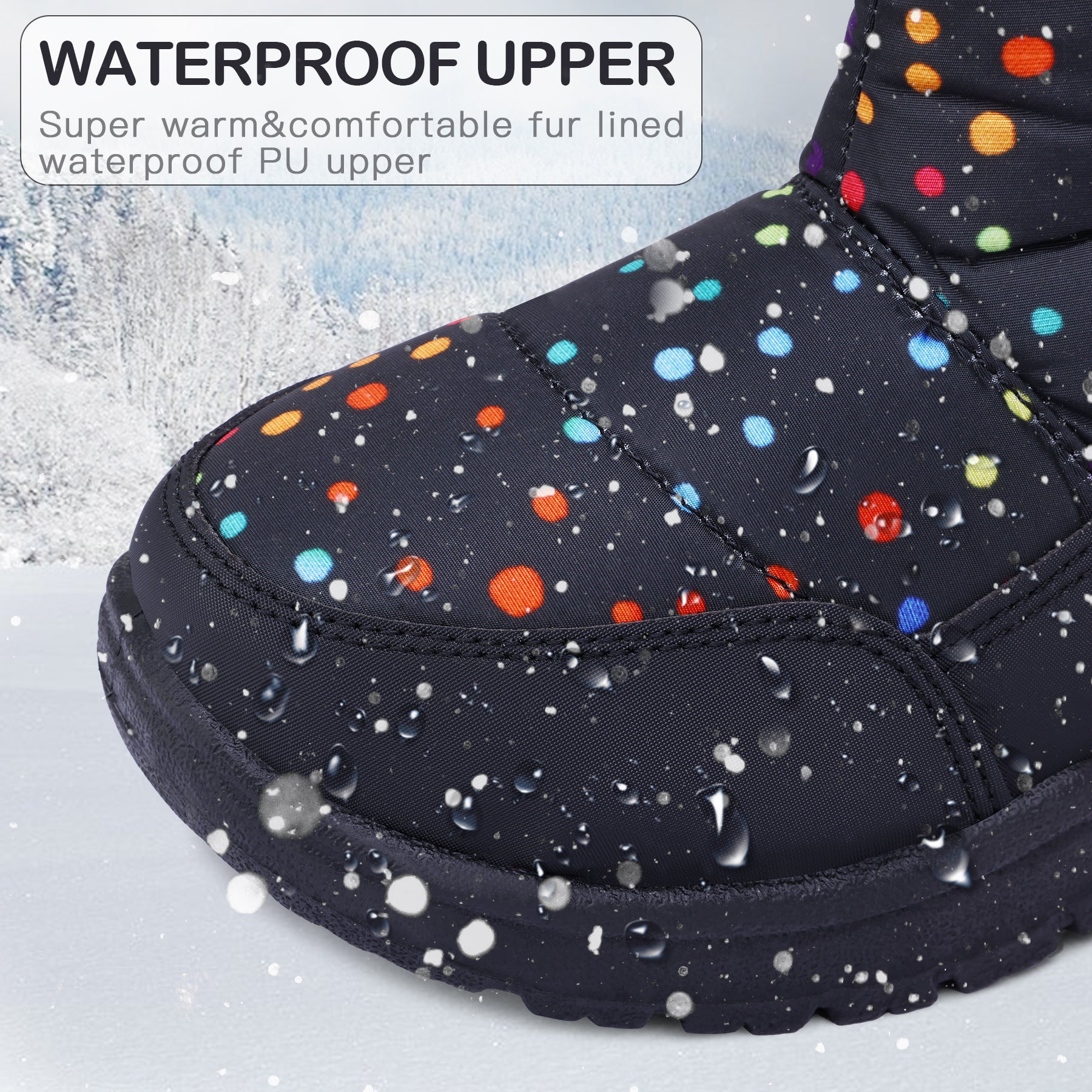 Colorful Polka Dot Black Thermal Winter Boots - MYSOFT