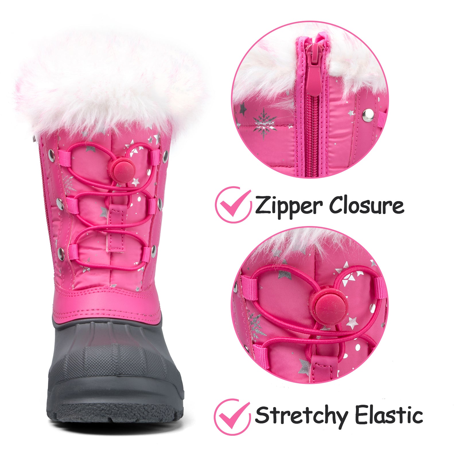 Pink Fur Collar Glitter Star Snow Boots - MYSOFT