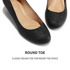 Glitter Wedge Closed Toe Low Heel Dress Shoes - MYSOFT