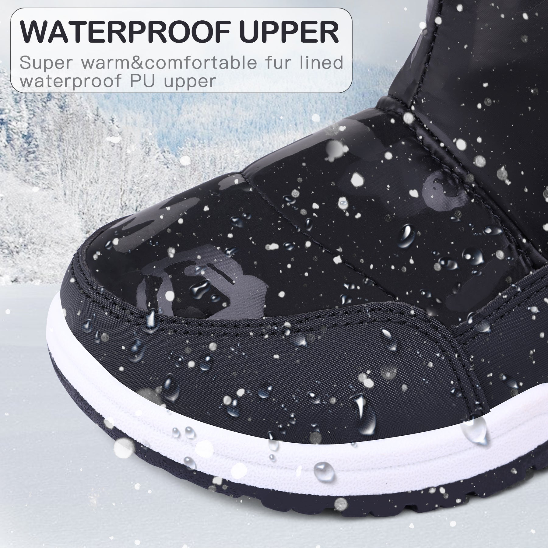 Black Matte Fur Lined Waterproof Snow Boots - MYSOFT