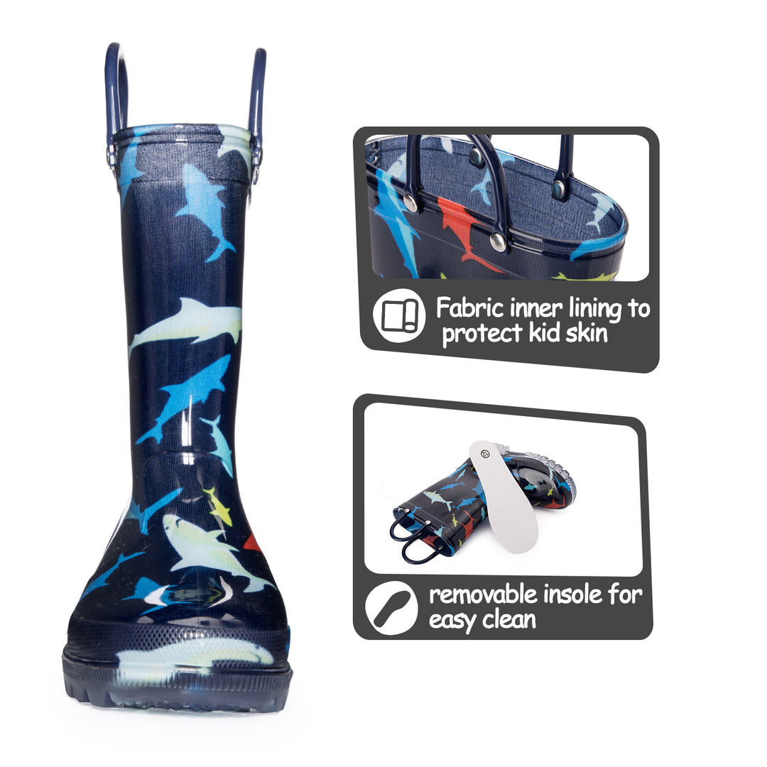 Multicolor Shark Waterproof Lighted Rain Boots - MYSOFT