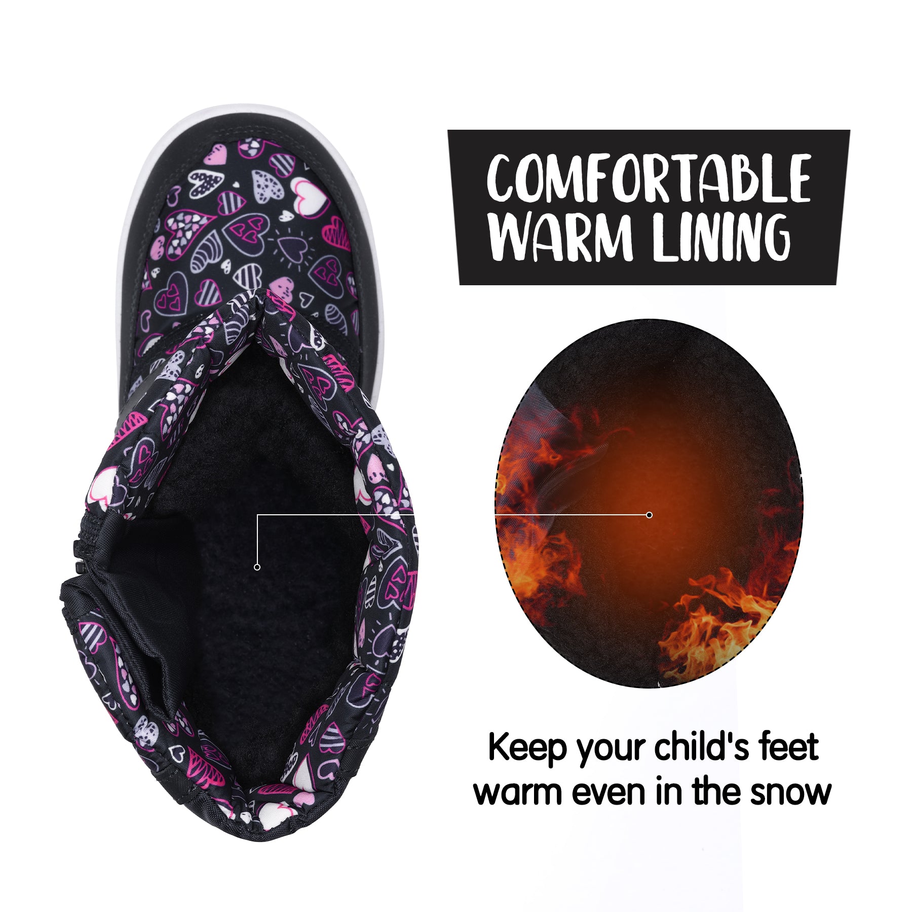 Color Heart Warm Waterproof Navy Snow Boots - MYSOFT
