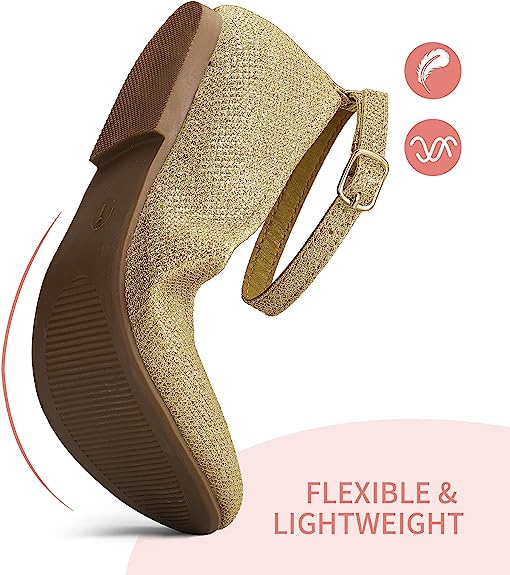 Gold Glitter Ankle Strap Dress Ballet Flats