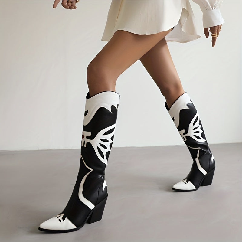 Mysoft Retro Pointed Toe Western Boots Chunky Heeled Boots