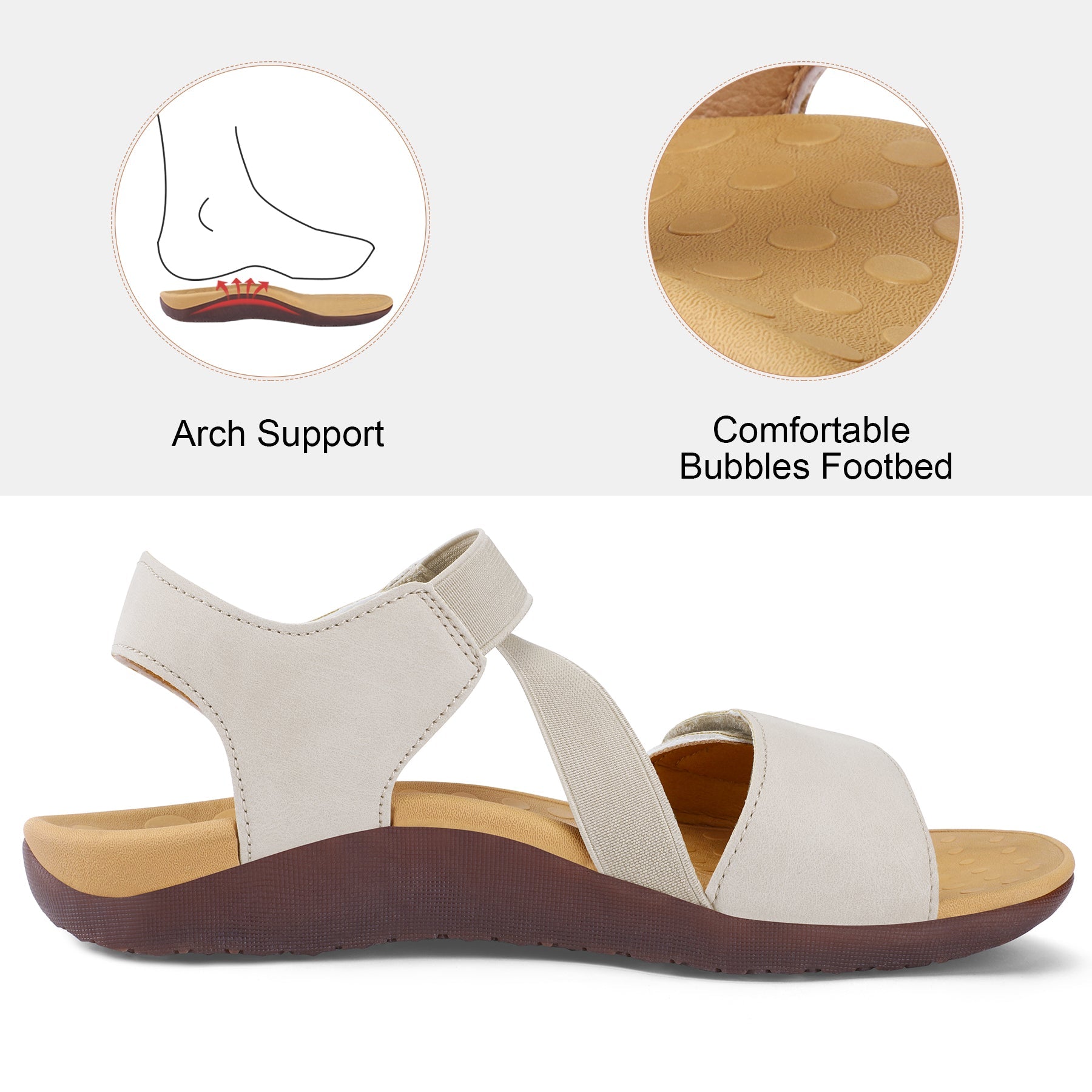 Light Color Adjustable Elastic Arch Support Sandals - MYSOFT
