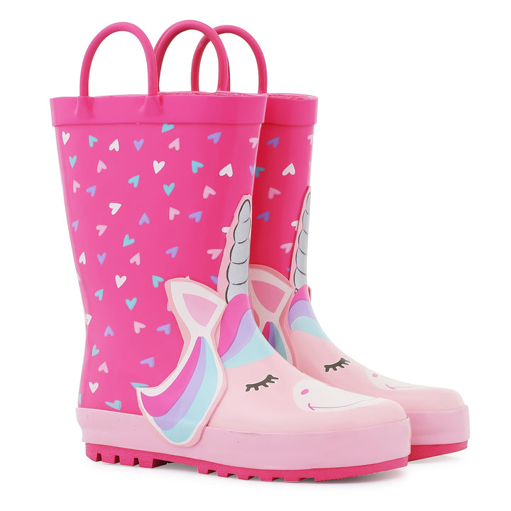 Unicorn Heart Pattern Waterproof Pink Rubber Rain Boots - MYSOFT