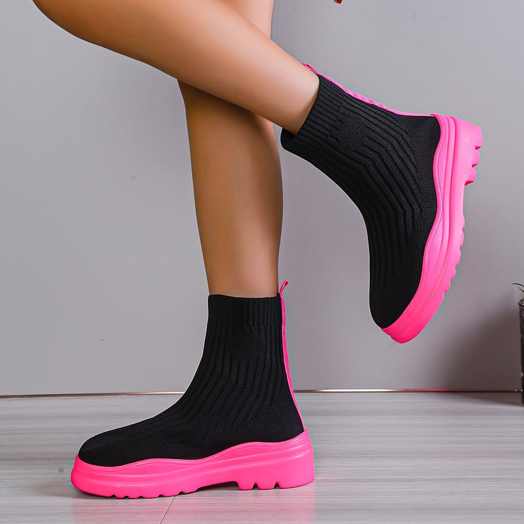 Mysoft Round Toe Thick Bottom Ankle Sock Boots