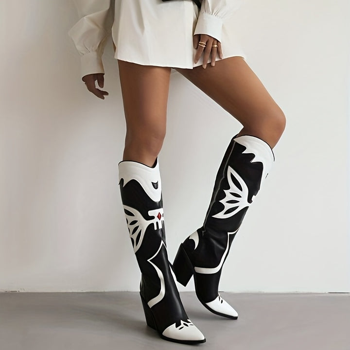 Mysoft Retro Pointed Toe Western Boots Chunky Heeled Boots
