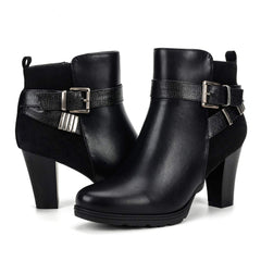 Double Buckle Chunky Heel Ankle Boots