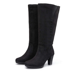 Suede Chunky Heel Tall Boots with Zipper