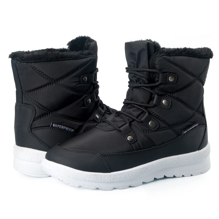 Warm Fur Lined Lace Up Winter Boots Waterproof Shoes