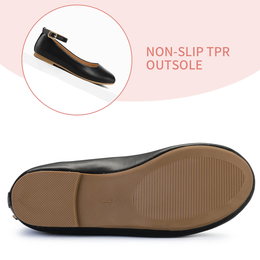 Kids Dress Shoes-PU Leather Ankle Strap Ballet Flat Shoes