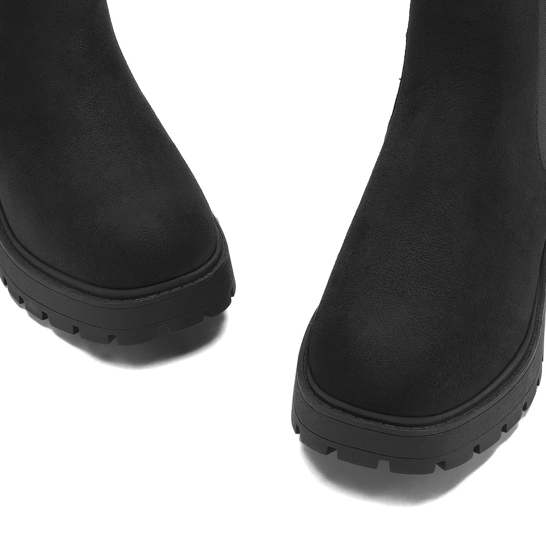 Chunky Heel Lug Sole Platform Chelsea Boots Black Suede