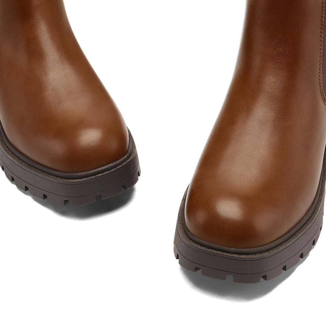 Chunky Heel Lug Sole Platform Chelsea Boots Brown