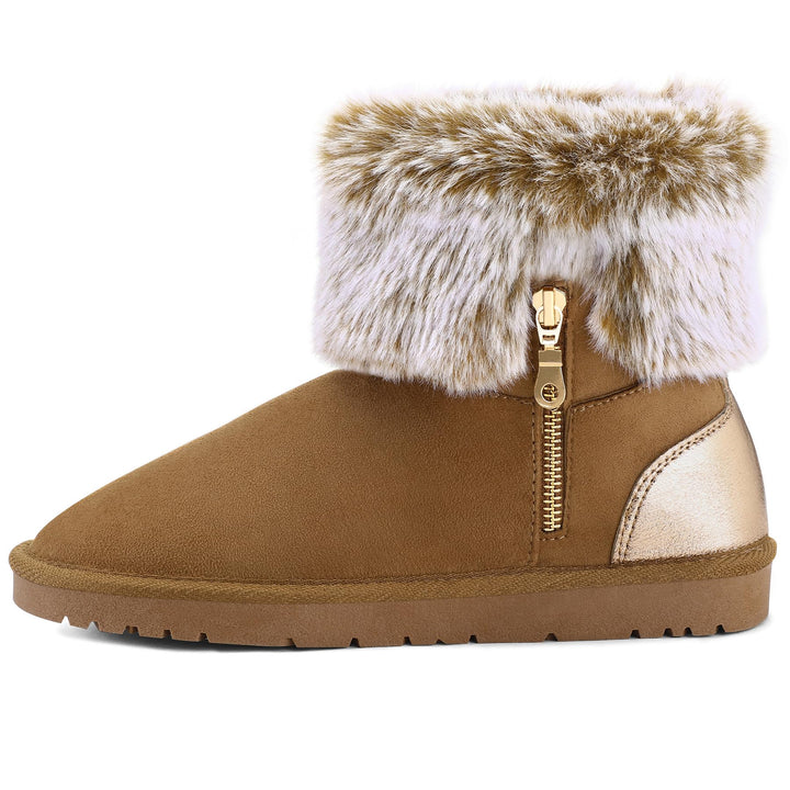 Warm Fur Mid-calf Slip On Brown Snow Boots