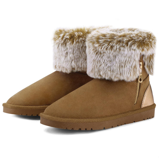 Warm Fur Mid-calf Slip On Brown Snow Boots