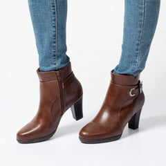 Panel Buckle Strap Block Heel Ankle Boots