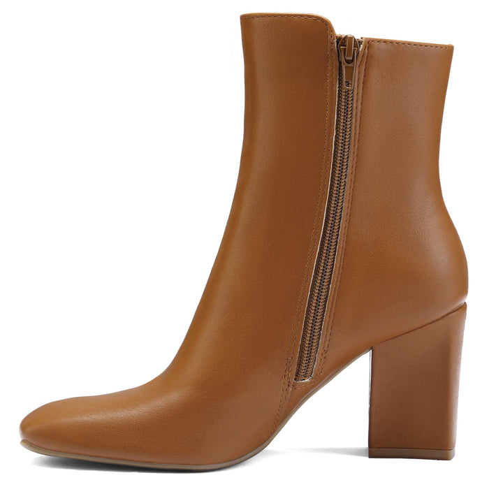 Matte Leather Chunky Heel Square Toe Booties