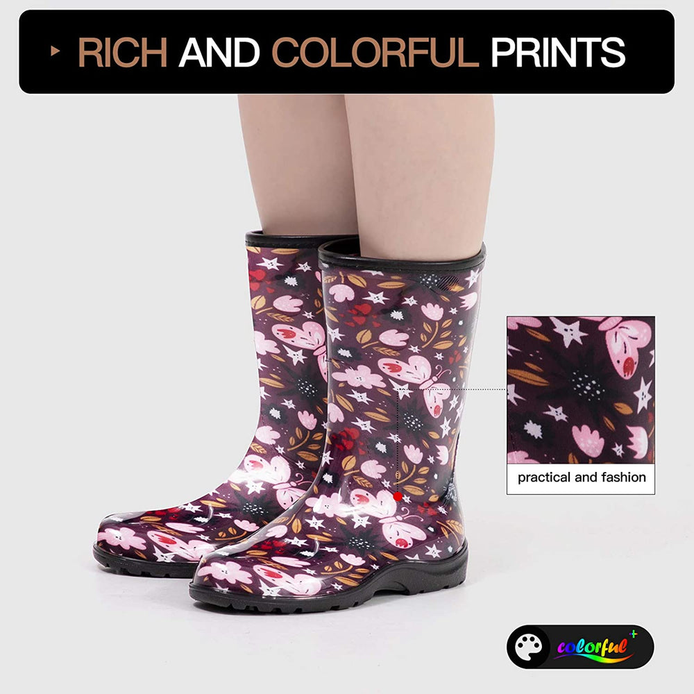 Pink Butterfly Waterproof Print Rain Boots - MYSOFT