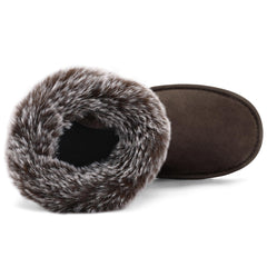 Warm Fur Mid-calf Slip On Coffee Snow Boots
