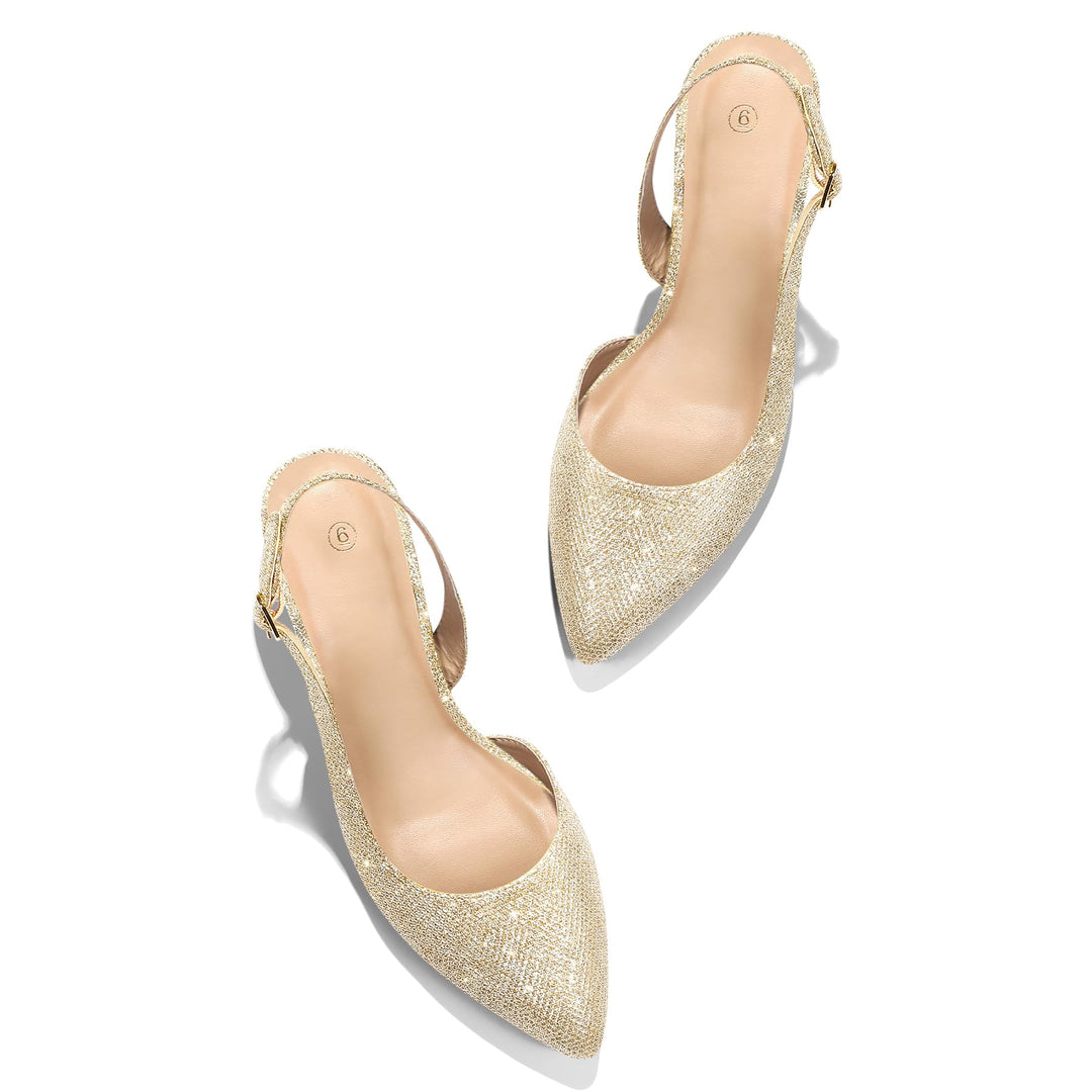 Slingback Low Heel Wedding Shoes Glitter