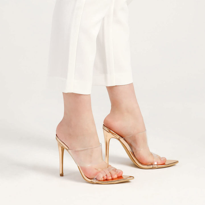 Pointed Toe Transparent Strap Slip On High Heeled Sandals
