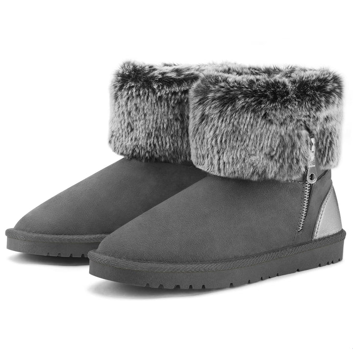 Warm Fur Mid-calf Slip On Gray Snow Boots