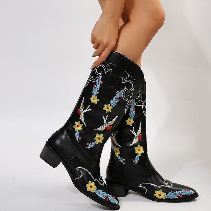 Mysoft Eembroidered Folk Custom Mid Calf Cowboy Boots