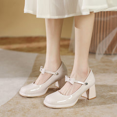 Elegant Leather Mary Jane Dress Shoes with Adjustable Strap for Women