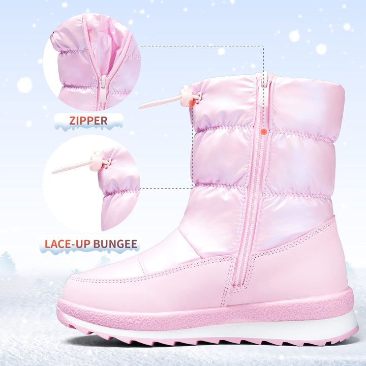 Pink/Purple/White Glossy Winter Waterproof Snow Boots
