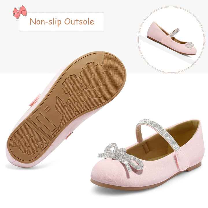 Kids Dress Shoes-Pink Mary Janes with Diamond Bow