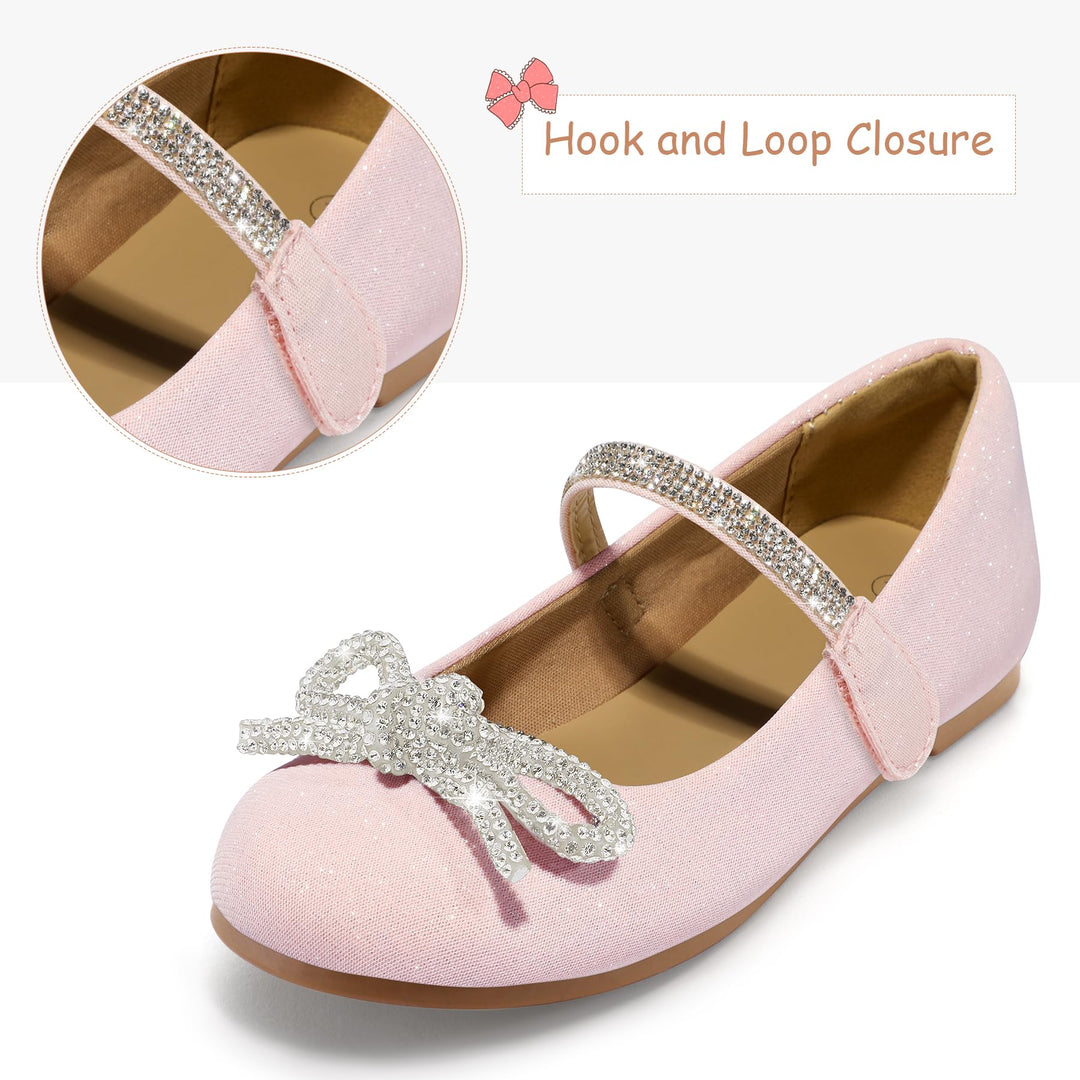 Kids Dress Shoes-Pink Mary Janes with Diamond Bow