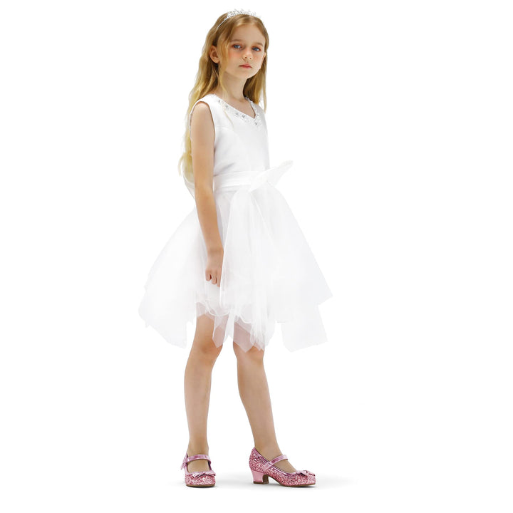 Kids Dress Shoes-Low Heel Round Toe Bow Lace-Up Mary Janes