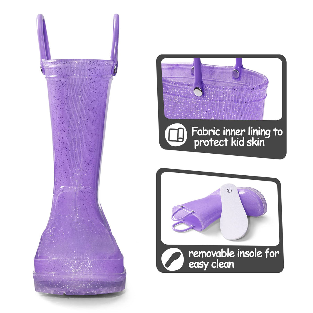 Pink/Purple/Silver Glitter Rubber Rain Boots