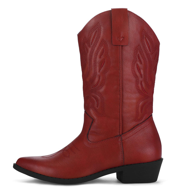 Embroidered Mid-Calf Western Red Boots