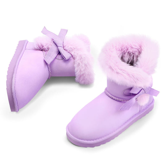 Girls Bow Tie Warm Fur Lined Snow Boots