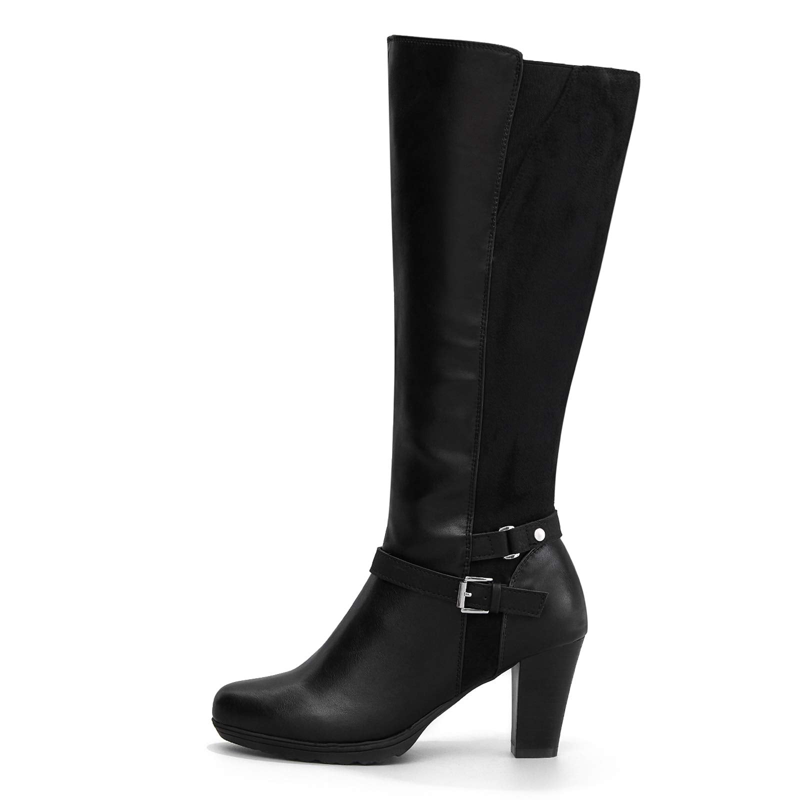 Black Knee High Suede Leather Boots