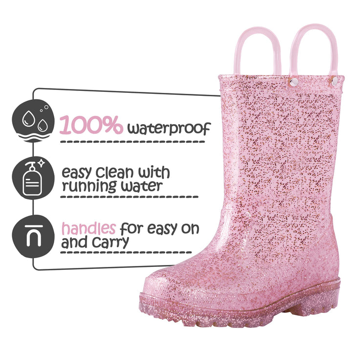 Glitter Easy-On Handle Kids Rain Boots