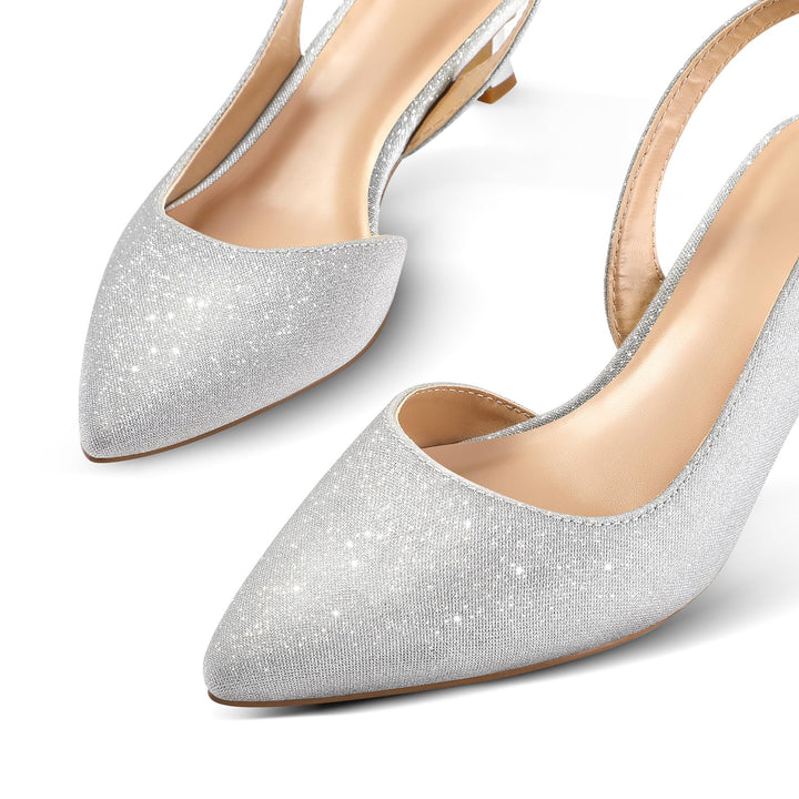Slingback Low Heel Wedding Shoes Glitter