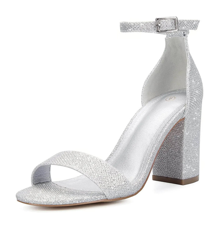 Glitter 3.5 Inch Block Heel Sandals